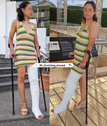 LLC museum visit and street crutching by Velma