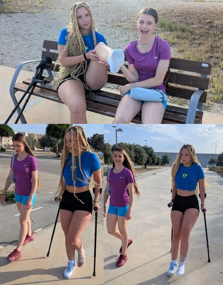 Sprained ankle · park crutching · resting · close-ups by Sofia