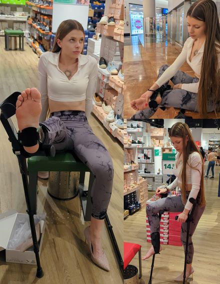 Aircast shoe store and mall crutching by Lorena