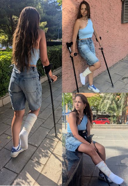 Sprained ankle street center crutching sock-toes and french talking by Alicia