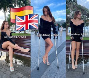 Sprained ankle high heels street crutching by Kate
