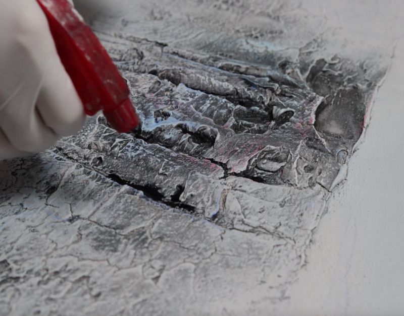 Abstrakte Landschaft mit Marmormehl und Acrylfarben