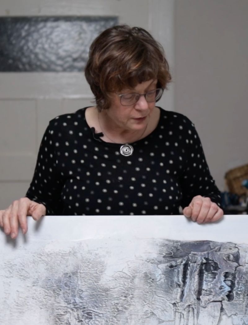 Abstrakte Landschaft mit Marmormehl und Acrylfarben