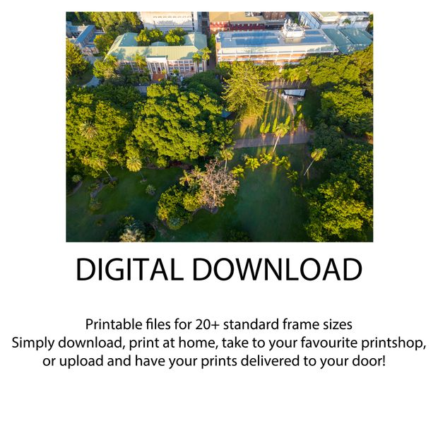 Brisbane City Botanic Gardens Aerial View with Historic Buildings and Lush Greenery Photo Download