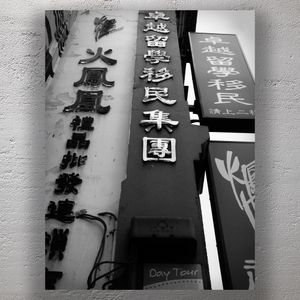 Vintage Chinatown Signs in Black and White Traditional Chinese Characters Photo Download