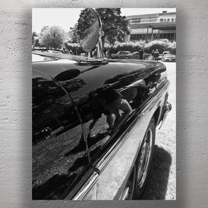 Classic Car Reflection Vintage Chrome Elegance in Black and White Photography Photo Download