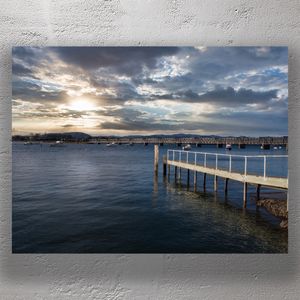 Sunset Over Tauranga Harbour with Bridge and Boats Photo Download