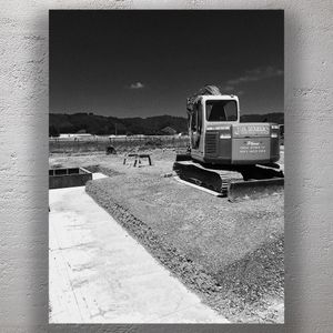 Construction Site with Excavator Black and White Industrial Photography Photo Download