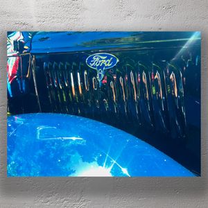 Classic Ford Vintage Car Grille Shiny Blue Antique Auto at Outdoor Car Show Photo Download