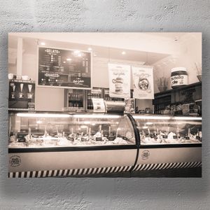 Authentic Gelato Shop Interior Vintage Ice Cream Parlor with Display Case and Menu Photo Download