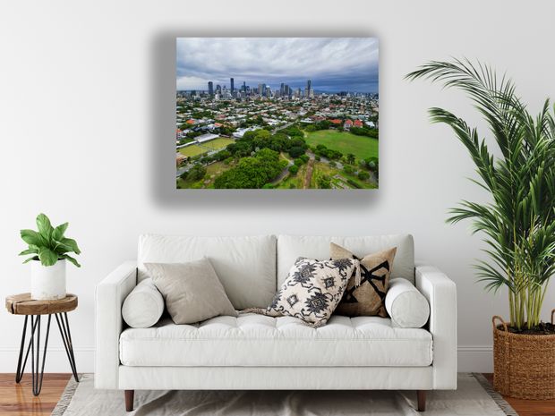 Aerial View of Brisbane City Skyline from New Farm Park Urban and Green Landscape Photo Download