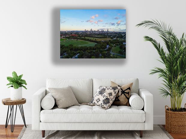 Brisbane City Skyline at Dusk A Stunning Aerial View from Norman Park Photo Download