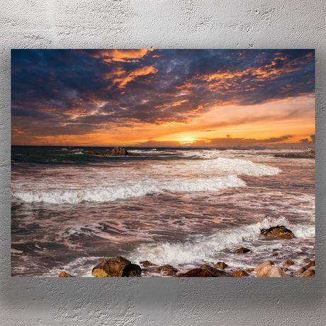 Dramatic Ocean Sunset with Rocky Shoreline and Vibrant Sky at Mount Maunganui Photo Download