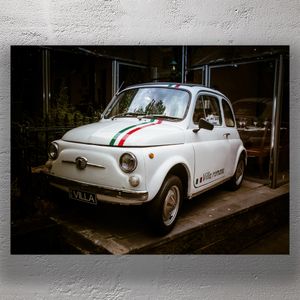 Vintage Fiat 500 with Italian Tricolor Classic Car at Villa Romana Restaurant Photo Download