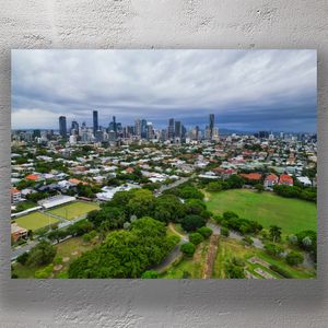 Aerial View of Brisbane City Skyline from New Farm Park Urban and Green Landscape Photo Download