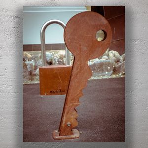 Creative Urban Sculpture of Giant Key and Padlock Public Art Installation Photo Download