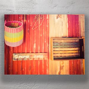 Vintage Rustic Wall Decor Retro Pepsi and Coca-Cola Sign on Weathered Red Tin Photo Download