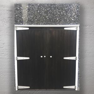 Modern Black Wooden Double Doors with Large Silver Hinges Industrial Entrance Photo Download