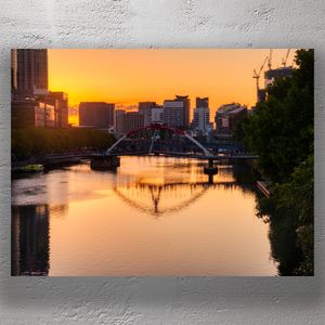 Melbourne City Sunset Over Yarra River Stunning Urban Skyline Reflection Photo Download