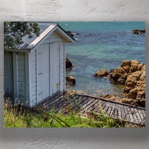 Rustic White Boat Shed by the Sea Coastal Landscape Photography Photo Download