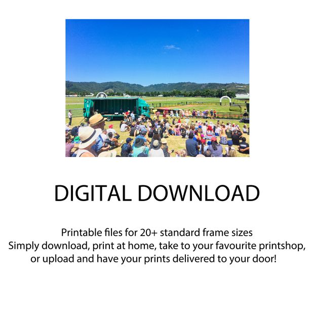 Vibrant Outdoor Event at Trentham Racecourse Crowds Stage and Scenic Backdrop Photo Download