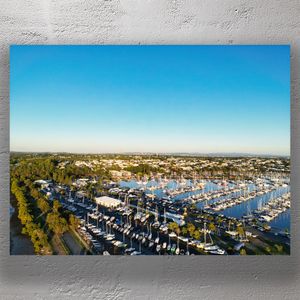 Aerial View of Manly Boat Harbour,Brisbane Stunning Marina Landscape at Sunrise Photo Download