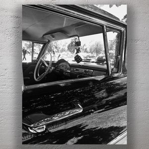 Vintage Classic Car Interior with Fuzzy Dice Black and White Retro Photography Photo Download