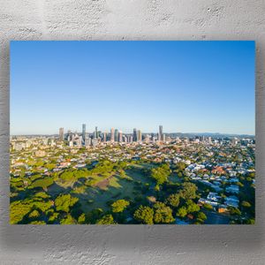 Aerial View of Brisbane City Skyline and New Farm Park at Sunrise Photo Download