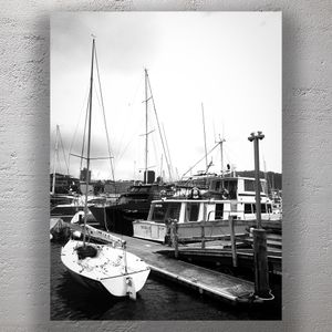 Black and White Marina Photography Sailboats and Yachts at the Dock Photo Download
