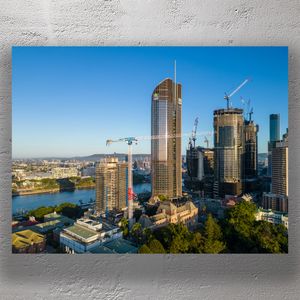 Brisbane City Skyline with Skyscrapers and Construction Cranes Photo Download