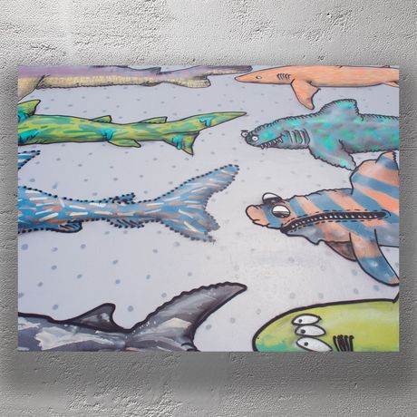 Colorful Cartoon Shark Mural Street Art Vibrant Ocean-Themed Wall Painting Photo Download