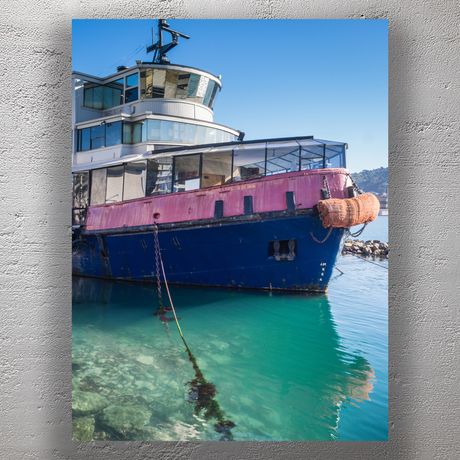 Old Tugboat Moored in Clear Blue Harbor Water Vintage Maritime Photo Download