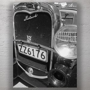 Vintage Ford Hot Rod Front End Classic Car Close-Up in Black and White Photo Download