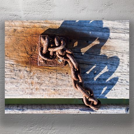 Rusty Iron Chain on Weathered Wooden Pier Photo Download