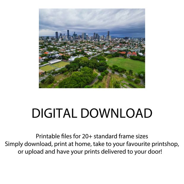 Aerial View of Brisbane City Skyline from New Farm Park Urban and Green Landscape Photo Download