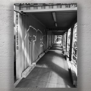 Urban Construction Walkway with Graffiti Black and White Industrial Street Photo Download