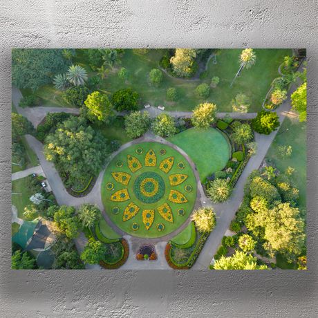 Aerial View of Brisbane City Botanic Gardens Floral Sun Dial Design Photo Download