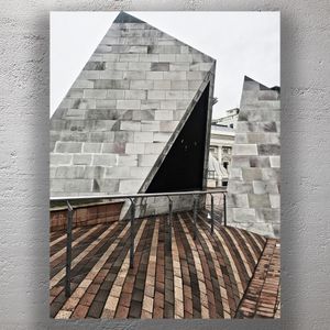 Modern Geometric Urban Architecture with Brick Patterned Foreground Photo Download