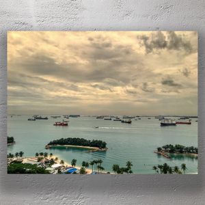 Singapore’s Bustling Shipping Lane from Sentosa Island Maritime Traffic Photo Download