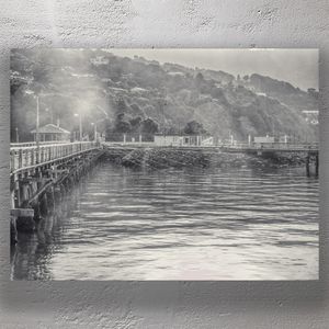 Vintage Coastal Pier Scene Misty Morning at Point Howard New Zealand Photo Download