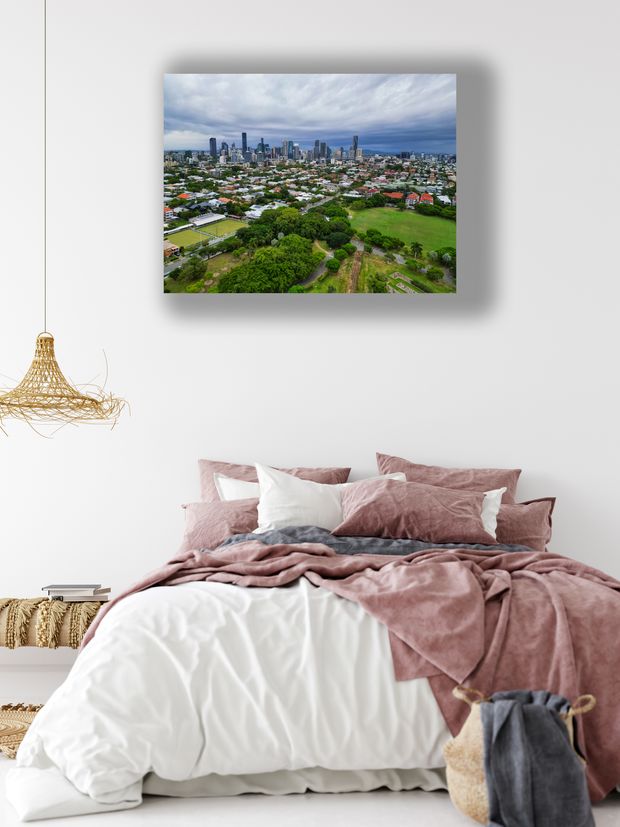 Aerial View of Brisbane City Skyline from New Farm Park Urban and Green Landscape Photo Download