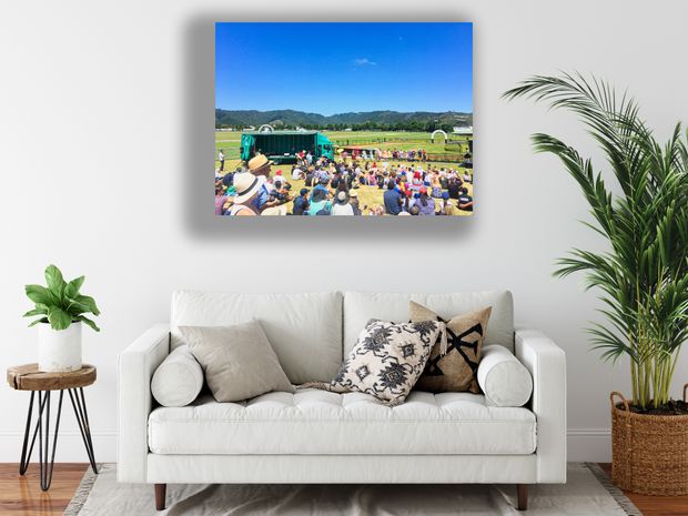 Vibrant Outdoor Event at Trentham Racecourse Crowds Stage and Scenic Backdrop Photo Download