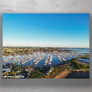 Stunning Aerial View of Manly Marina, Brisbane Yacht Haven at Sunrise Photo Download