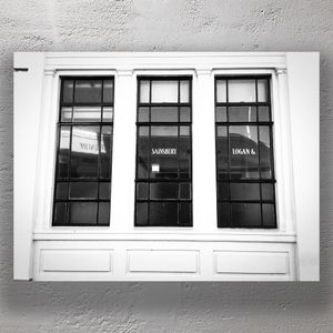 Vintage Office Windows of Sainsbury Logan Black and White Architectural Photo Download