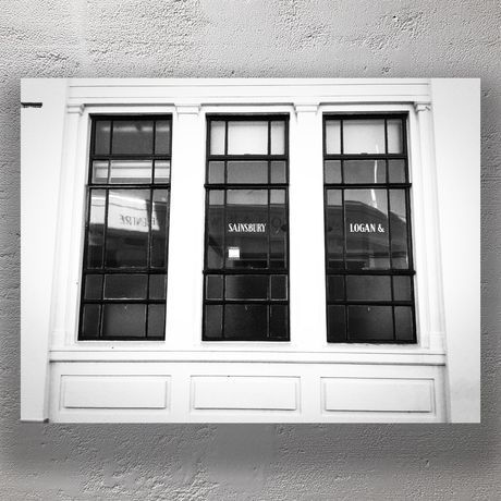 Vintage Office Windows of Sainsbury Logan Black and White Architectural Photo Download