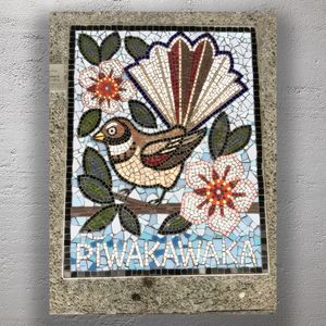 Pīwakawaka Fantail Mosaic Tile Artwork with Native Flowers Photo Download