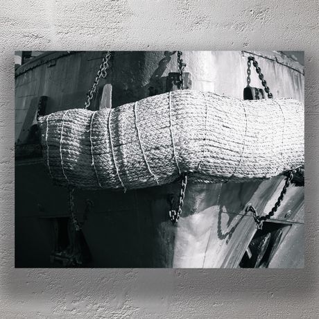 Close-Up of Tugboat Bow with Heavy Mooring Rope and Chains Photo Download