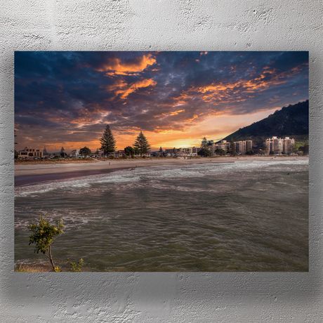 Mount Maunganui Beachfront at Sunset with Dramatic Sky New Zealand Photo Download