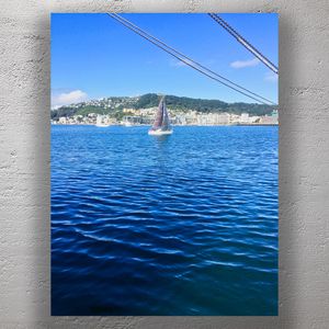 Sailboat on Wellington Harbour with Hillside Cityscape Under Clear Blue Sky Photo Download