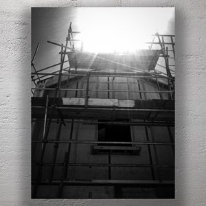 Dramatic Black and White Scaffolding Photography Sunlight Over Construction Site Photo Download